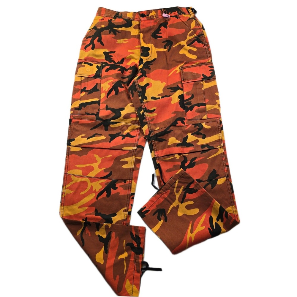 Rothco BDU Cargo Pants Adult Small Orange Camouflage Adjustable Button Fly Camo‎